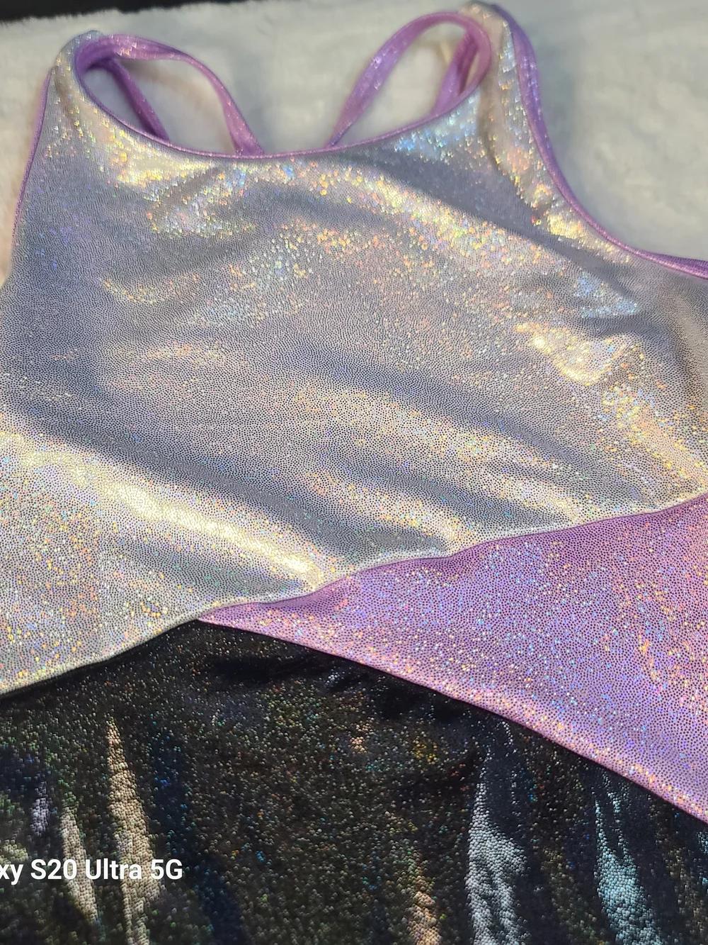 Justice Dance Gym Holographic Logo Crop Top - Black Sparkle